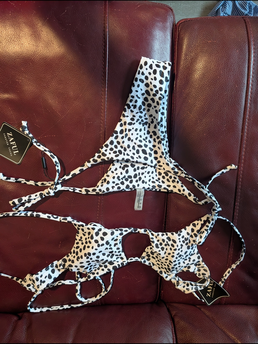 White and Black Dalmatian Print Triangle Bikini Set
